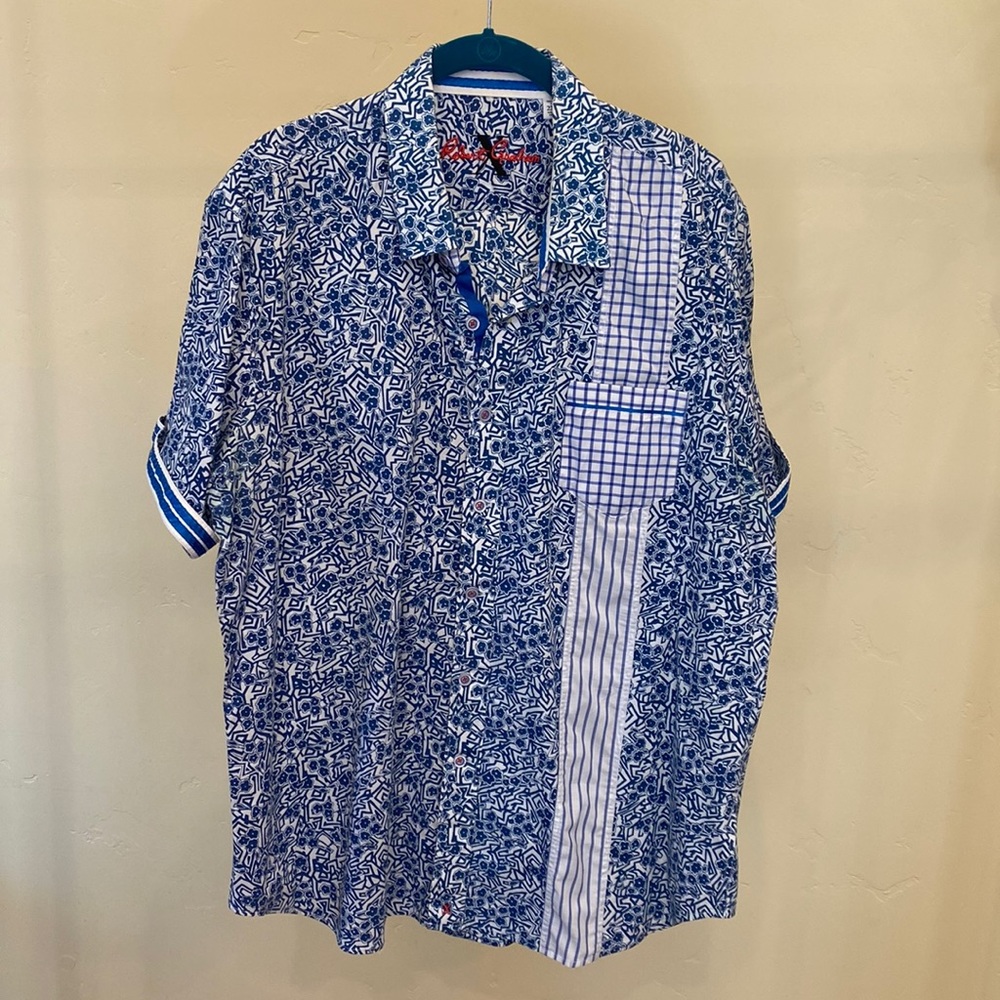 Robert Graham Blue Patterned Button Down Shirt Sl… - image 1